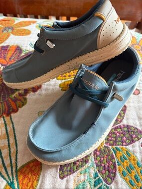 Hey Dude Men's Slip-On Loafers in Light Blue with Tan Accent